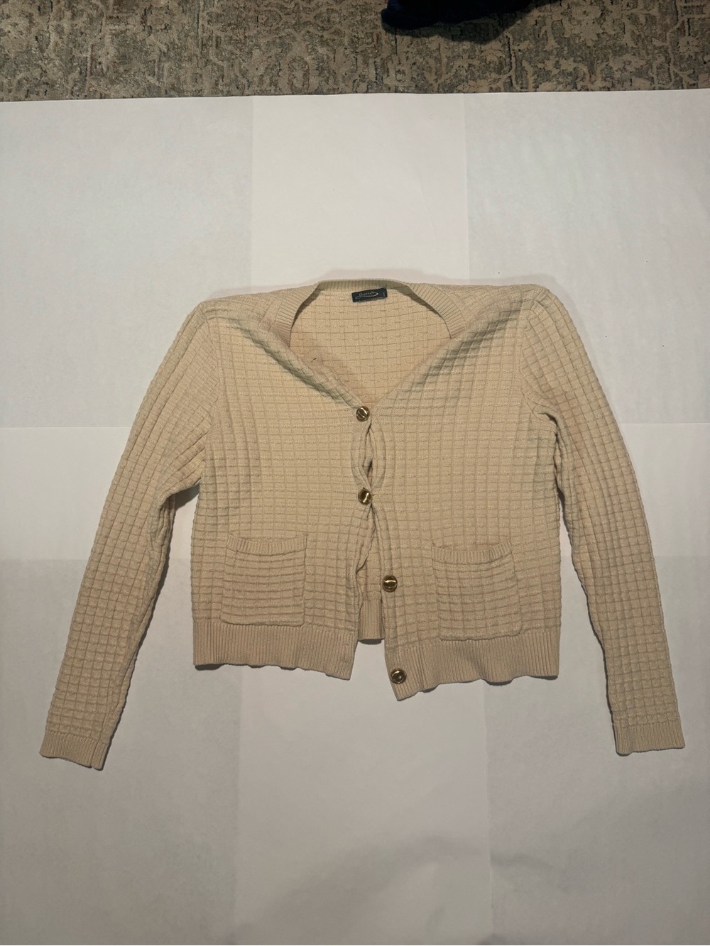 Waffle-Knit Button-Front Cardigan in Cream